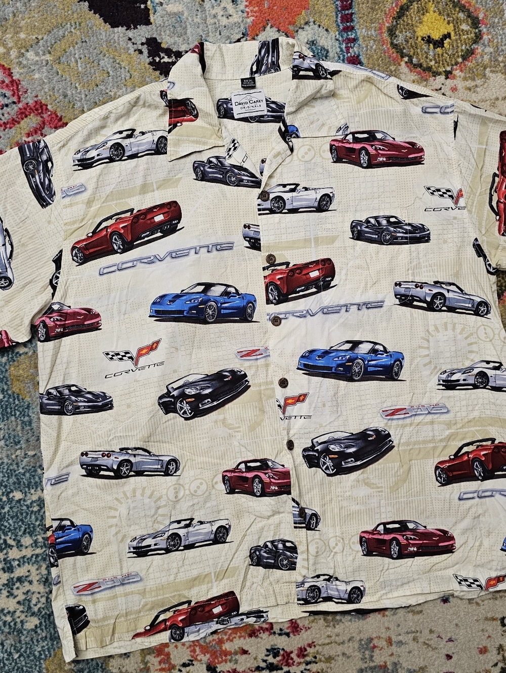 David Carey Originals Corvette Z06 Car S/S Button Up Shirt Mens 2XL XXL AOP